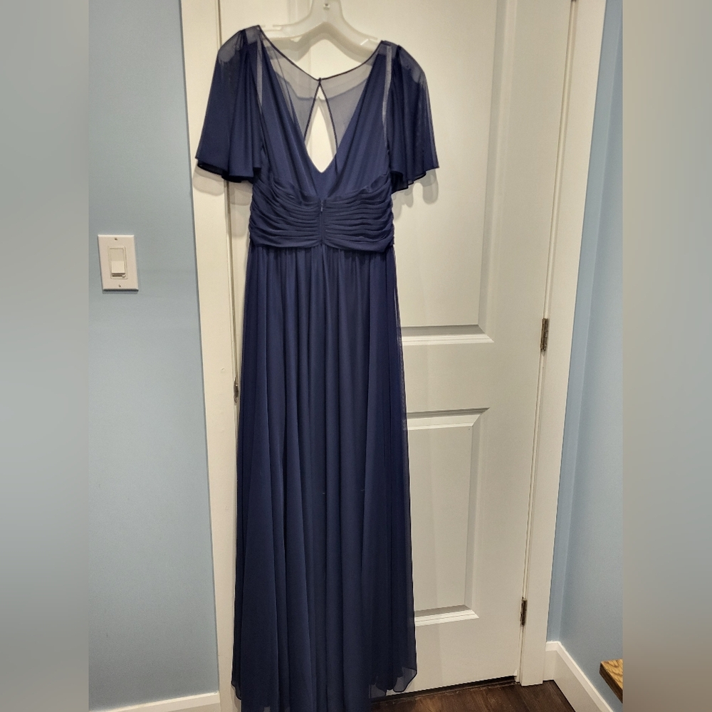 Flutter Sleeve Chiffon Crisscross Maxi Dress Davids Bridal Marine V Neck - Picture 3 of 7